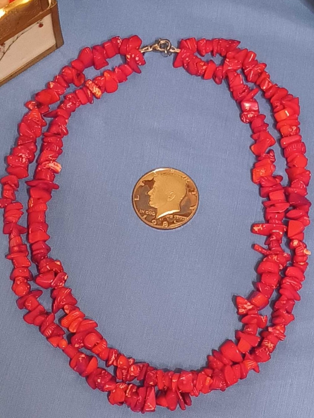 ATI Genuine Red Coral Chip Necklace * Gold Over 925 Sterling Vermeil
